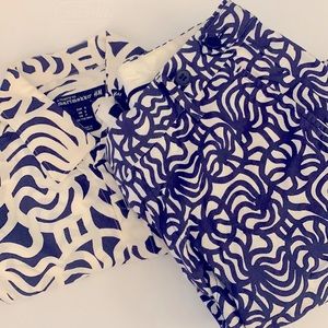 Marimekko X H&M shirt and shorts set blue and white